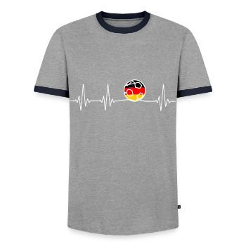 Deutschland Fußball Herzschlag Weltmeisterschaft - Männer Kontrast-T-Shirt - Grau/Navy  - Vorne - AI Model Female 172 light (172cm) & AI Model Male 178 light (178cm)