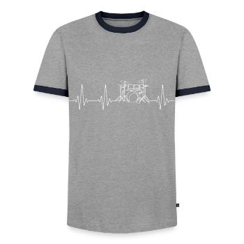 Schlagzeug Drummer Herzschlag für Schlagzeuger - Männer Kontrast-T-Shirt - Grau/Navy  - Vorne - AI Model Female 172 light (172cm) & AI Model Male 178 light (178cm)