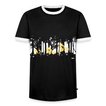 forest jump - Männer Kontrast-T-Shirt - Schwarz/Weiß - Vorne - AI Model Female 172 light (172cm) & AI Model Male 178 light (178cm)