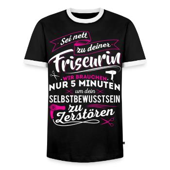 Friseurin Frisörin Haare - Männer Kontrast-T-Shirt - Schwarz/Weiß - Vorne - AI Model Female 172 light (172cm) & AI Model Male 178 light (178cm)