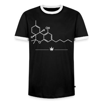 THC - Molecular Structure - Men's Ringer Shirt - black/white - Front - AI Model Female 172 light (172cm) & AI Model Male 178 light (178cm)