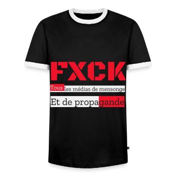 FXCK Les médias - T-shirt contrasté Homme - noir/blanc - Devant - AI Model Female 172 light (172cm) & AI Model Male 178 light (178cm)