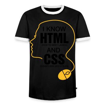 Ich weiß wie man Mädels trifft! - Männer Kontrast-T-Shirt - Schwarz/Weiß - Vorne - AI Model Female 172 light (172cm) & AI Model Male 178 light (178cm)