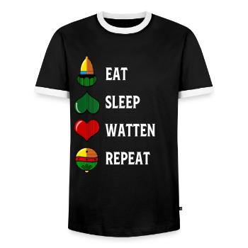 EAT SLEEP WATTEN REPEAT Watteln Kartenspiel Karten - Männer Kontrast-T-Shirt - Schwarz/Weiß - Vorne - AI Model Female 172 light (172cm) & AI Model Male 178 light (178cm)