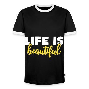 la vie est belle - T-shirt contrasté Homme - noir/blanc - Devant - AI Model Female 172 light (172cm) & AI Model Male 178 light (178cm)