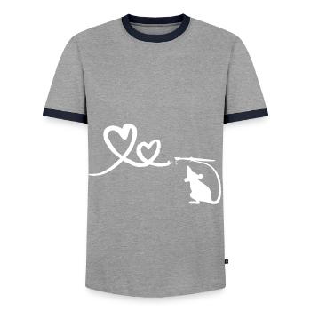 Rat with Brush Hearts Street Art - Men's Ringer Shirt - grey/navy  - Front - AI Model Female 172 light (172cm) & AI Model Male 178 light (178cm)