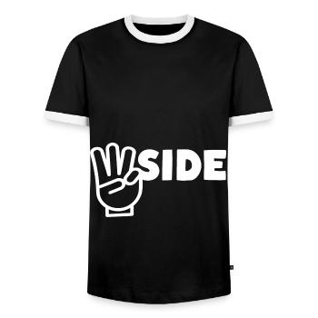 Westside W finger sign - Men's Ringer Shirt - black/white - Front - AI Model Female 172 light (172cm) & AI Model Male 178 light (178cm)