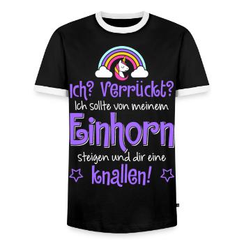 Ich sollte von meinem Einhorn steigen! Geschenk - Männer Kontrast-T-Shirt - Schwarz/Weiß - Vorne - AI Model Female 172 light (172cm) & AI Model Male 178 light (178cm)