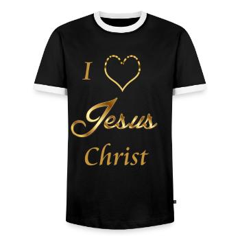 Ich liebe Jesus Christus - Männer Kontrast-T-Shirt - Schwarz/Weiß - Vorne - AI Model Female 172 light (172cm) & AI Model Male 178 light (178cm)