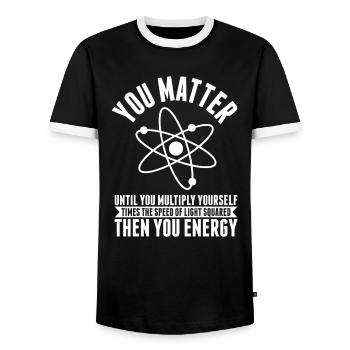 Science physique | Cadeaux étudiants physiciens - T-shirt contrasté Homme - noir/blanc - Devant - AI Model Female 172 light (172cm) & AI Model Male 178 light (178cm)