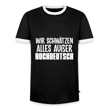 Schwäbisch Hochdeutsch | Schwaben Schwabe Geschenk - Männer Kontrast-T-Shirt - Schwarz/Weiß - Vorne - AI Model Female 172 light (172cm) & AI Model Male 178 light (178cm)