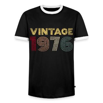 Vintage 1976 Cadeau d’anniversaire 46 ans - T-shirt contrasté Homme - noir/blanc - Devant - AI Model Female 172 light (172cm) & AI Model Male 178 light (178cm)