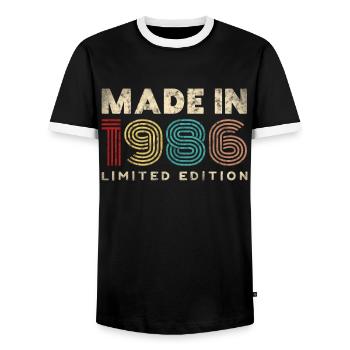 Fabriqué en vintage 1986 cadeau d’anniversaire 36 ans - T-shirt contrasté Homme - noir/blanc - Devant - AI Model Female 172 light (172cm) & AI Model Male 178 light (178cm)
