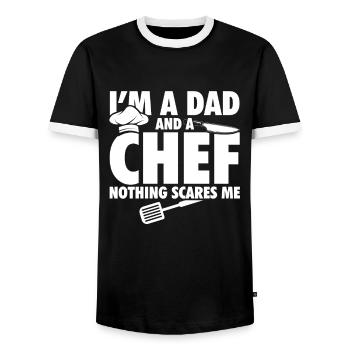 Papa cuisinier | Cadeaux de chef cuisinier amateur - T-shirt contrasté Homme - noir/blanc - Devant - AI Model Female 172 light (172cm) & AI Model Male 178 light (178cm)