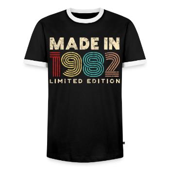 Fabriqué en vintage 1982 cadeau d’anniversaire 40 ans - T-shirt contrasté Homme - noir/blanc - Devant - AI Model Female 172 light (172cm) & AI Model Male 178 light (178cm)