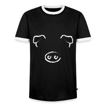 Animal head pig - Men's Ringer Shirt - black/white - Front - AI Model Female 172 light (172cm) & AI Model Male 178 light (178cm)
