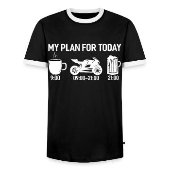 Mon plan pour le cadeau de pilote de moto d'aujourd'hui - T-shirt contrasté Homme - noir/blanc - Devant - AI Model Female 172 light (172cm) & AI Model Male 178 light (178cm)