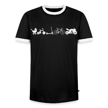 Biker Evolution Motorrad lustig Geschenk - Männer Kontrast-T-Shirt - Schwarz/Weiß - Vorne - AI Model Female 172 light (172cm) & AI Model Male 178 light (178cm)