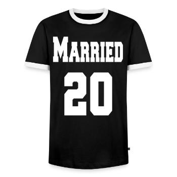 Look de couple Just Married 2020 Look de partenaire - T-shirt contrasté Homme - noir/blanc - Devant - AI Model Female 172 light (172cm) & AI Model Male 178 light (178cm)