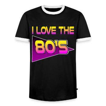 I Love The 80s Vintage Retro 80s - Men's Ringer Shirt - black/white - Front - AI Model Female 172 light (172cm) & AI Model Male 178 light (178cm)