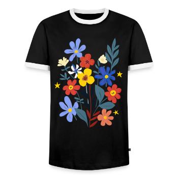Flower Power - Men's Ringer Shirt - black/white - Front - AI Model Female 172 light (172cm) & AI Model Male 178 light (178cm)