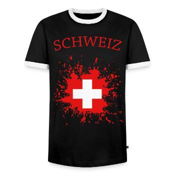 Dieses Schweizer Nationalflaggen Design ist für al - Männer Kontrast-T-Shirt - Schwarz/Weiß - Vorne - AI Model Female 172 light (172cm) & AI Model Male 178 light (178cm)