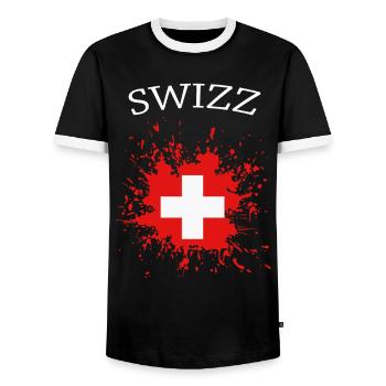 Schweiz, schweizer Flagge - Männer Kontrast-T-Shirt - Schwarz/Weiß - Vorne - AI Model Female 172 light (172cm) & AI Model Male 178 light (178cm)