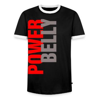 power belly - power belly - Men's Ringer Shirt - black/white - Front - AI Model Female 172 light (172cm) & AI Model Male 178 light (178cm)