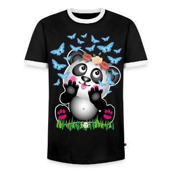 31 Baby Panda Schmetterlinge Rosen - Männer Kontrast-T-Shirt - Schwarz/Weiß - Vorne - AI Model Female 172 light (172cm) & AI Model Male 178 light (178cm)