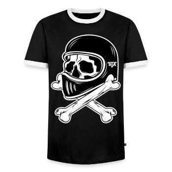 Motorcycle retro biker skull - Men's Ringer Shirt - black/white - Front - AI Model Female 172 light (172cm) & AI Model Male 178 light (178cm)