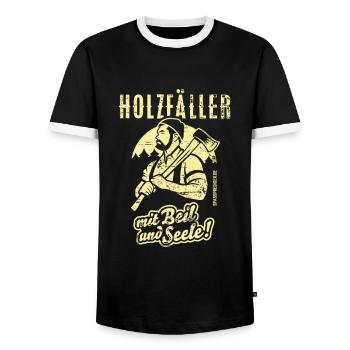 Holzfäller T Shirt Beil Seele - Männer Kontrast-T-Shirt - Schwarz/Weiß - Vorne - AI Model Female 172 light (172cm) & AI Model Male 178 light (178cm)