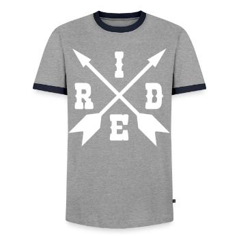 Motorcycle Ride Rider Biker Bike - Men's Ringer Shirt - grey/navy  - Front - AI Model Female 172 light (172cm) & AI Model Male 178 light (178cm)