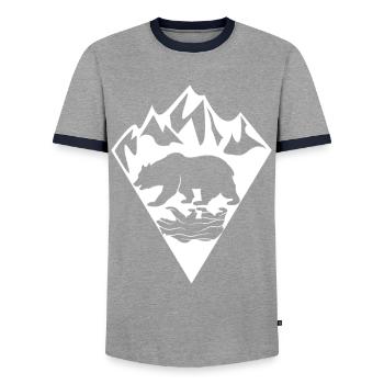 Bear mountains landscape - Men's Ringer Shirt - grey/navy  - Front - AI Model Female 172 light (172cm) & AI Model Male 178 light (178cm)