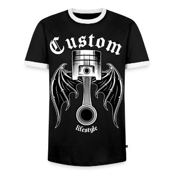 Custom cylinder piston connecting rod - Men's Ringer Shirt - black/white - Front - AI Model Female 172 light (172cm) & AI Model Male 178 light (178cm)