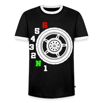 gear shift motorcycle - Men's Ringer Shirt - black/white - Front - AI Model Female 172 light (172cm) & AI Model Male 178 light (178cm)