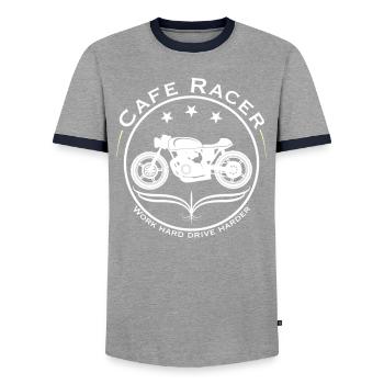 cafe racer - Men's Ringer Shirt - grey/navy  - Front - AI Model Female 172 light (172cm) & AI Model Male 178 light (178cm)