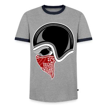 Motorbike skull red bandana - Men's Ringer Shirt - grey/navy  - Front - AI Model Female 172 light (172cm) & AI Model Male 178 light (178cm)