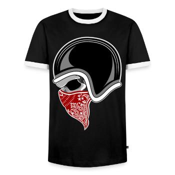Motorbike skull red bandana - Men's Ringer Shirt - black/white - Front - AI Model Female 172 light (172cm) & AI Model Male 178 light (178cm)