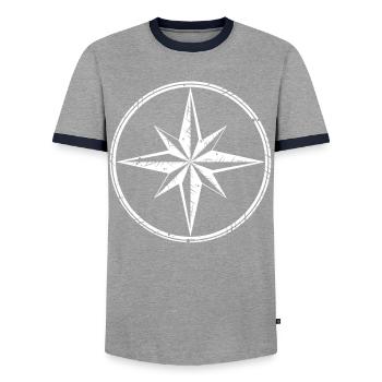 nautical star compass - Men's Ringer Shirt - grey/navy  - Front - AI Model Female 172 light (172cm) & AI Model Male 178 light (178cm)