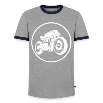 cafe racer - Men's Ringer Shirt - grey/navy  - Front - AI Model Female 172 light (172cm) & AI Model Male 178 light (178cm)