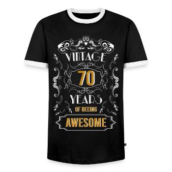 Vintage, 70 Jahre awesome, 70. Geburtstag - Männer Kontrast-T-Shirt - Schwarz/Weiß - Vorne - AI Model Female 172 light (172cm) & AI Model Male 178 light (178cm)
