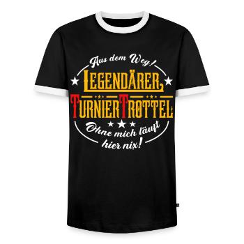 Turniertrottel Turnierreiter Reitturnier Pferd QH - Männer Kontrast-T-Shirt - Schwarz/Weiß - Vorne - AI Model Female 172 light (172cm) & AI Model Male 178 light (178cm)