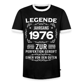 Legende, Jahrgang 1976, zur Perfektion gereift - Männer Kontrast-T-Shirt - Schwarz/Weiß - Vorne - AI Model Female 172 light (172cm) & AI Model Male 178 light (178cm)