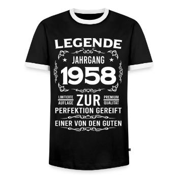 Legende, Jahrgang 1958, zur Perfektion gereift - Männer Kontrast-T-Shirt - Schwarz/Weiß - Vorne - AI Model Female 172 light (172cm) & AI Model Male 178 light (178cm)