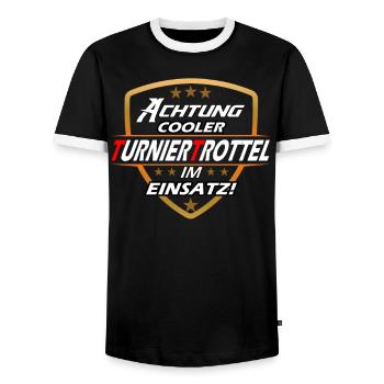 Turniertrottel Turnierreiter Reitturnier Pferd QH - Männer Kontrast-T-Shirt - Schwarz/Weiß - Vorne - AI Model Female 172 light (172cm) & AI Model Male 178 light (178cm)