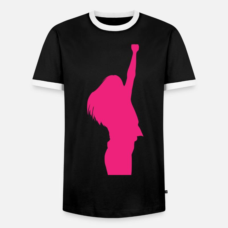 Frau Mädchen Siegerpose - Männer Kontrast-T-Shirt - Schwarz/Weiß