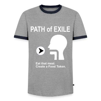 Path to Exile Food Token - Men's Ringer Shirt - grey/navy  - Front - AI Model Female 172 light (172cm) & AI Model Male 178 light (178cm)