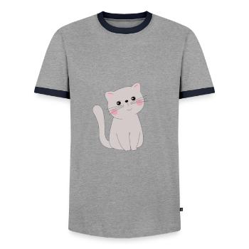Cute cat - Men's Ringer Shirt - grey/navy  - Front - AI Model Female 172 light (172cm) & AI Model Male 178 light (178cm)