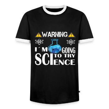 Warning - I'll try science chemistry - Men's Ringer Shirt - black/white - Front - AI Model Female 172 light (172cm) & AI Model Male 178 light (178cm)
