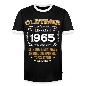 Geburtstag, Original Old Timer, Baujahr 1965 - Männer Kontrast-T-Shirt - Schwarz/Weiß - Vorne - AI Model Female 172 light (172cm) & AI Model Male 178 light (178cm)